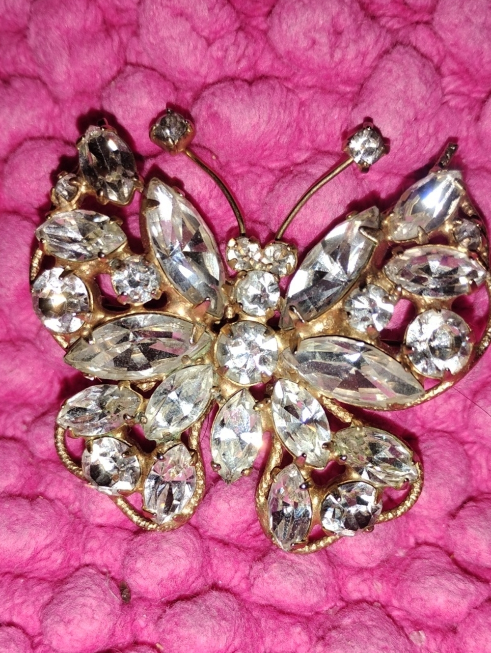 Crystal Butterfly Brooch Pin in Clear and Gold